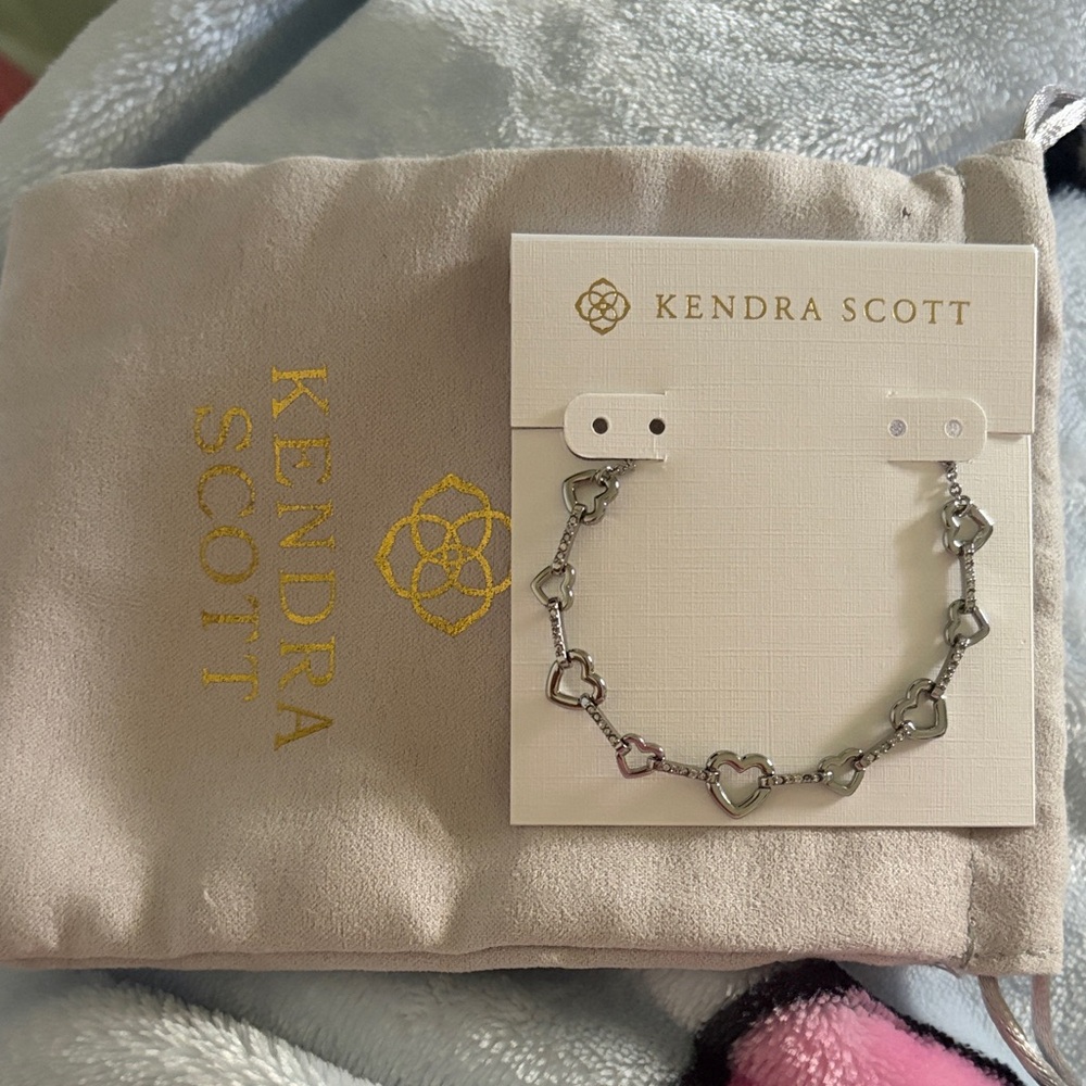 Kendra Scott Haisley Heart Silver Bracelet in White CZ Adjustable